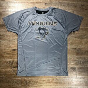 NHL Pittsburgh Penguins Shirt Large Gray Black Athletic Moisture Wicking Logo